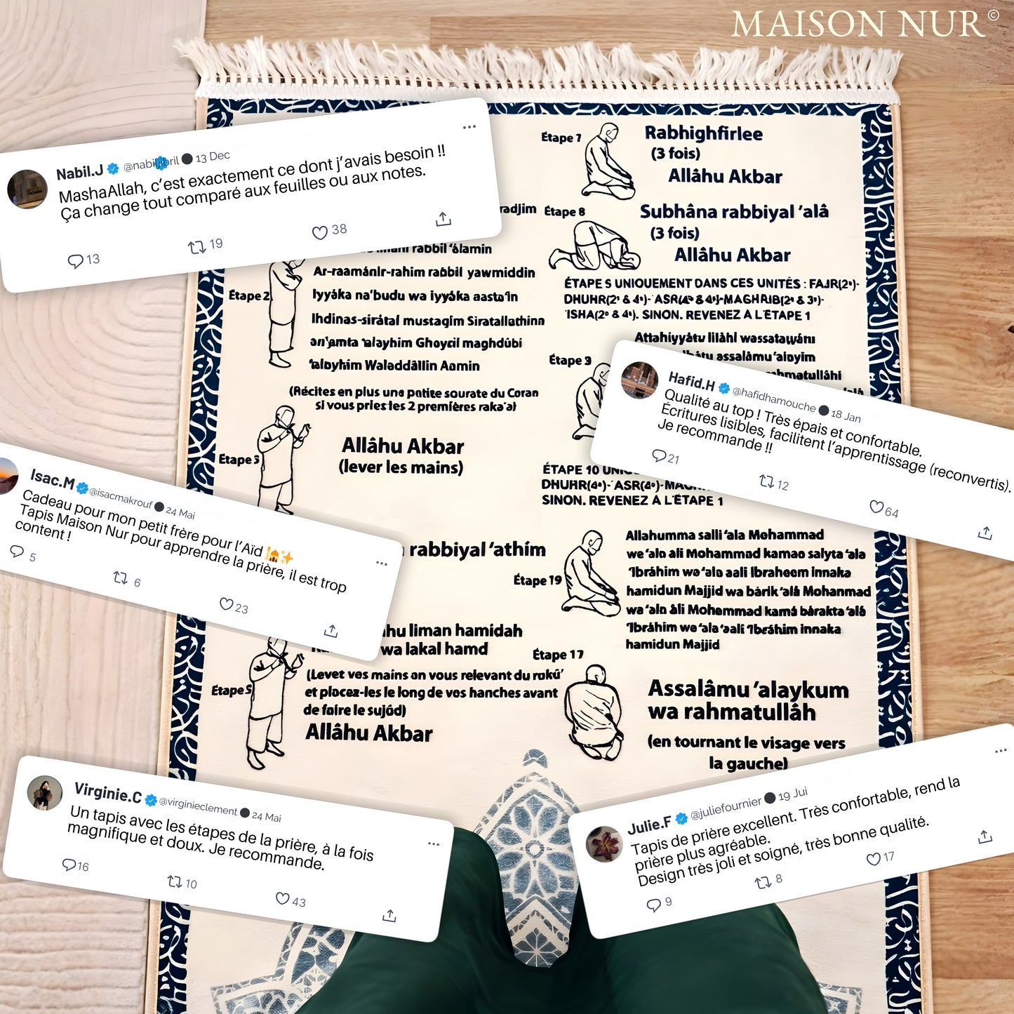 Tapis de prière avec guide intégré - Maison Nur